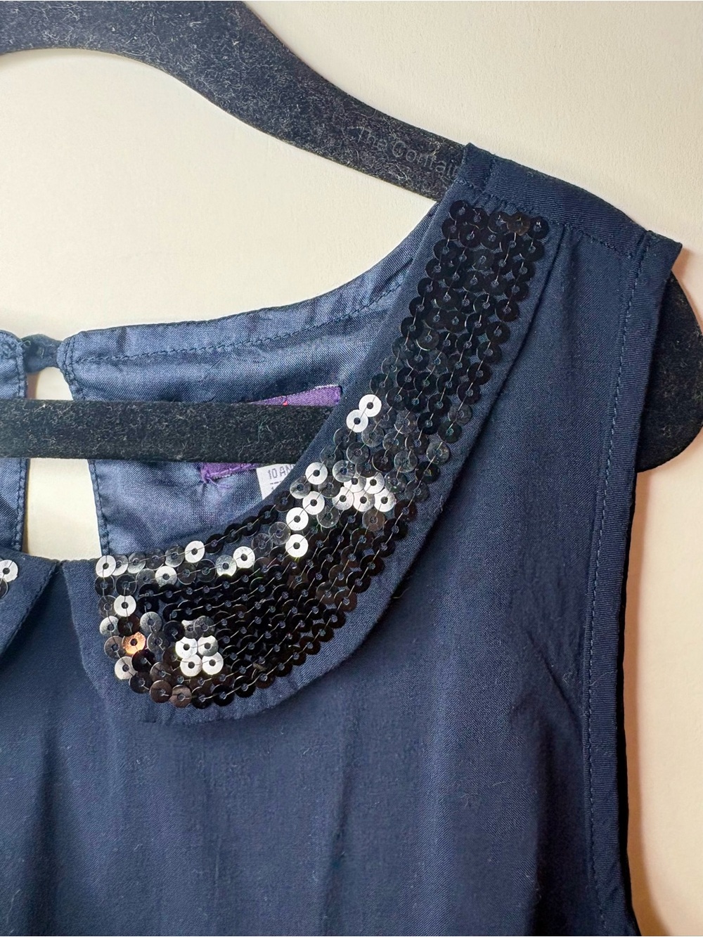Sergent Major Girls Navy Blue Sequin Collared Drop Waist Dress Size 10Y